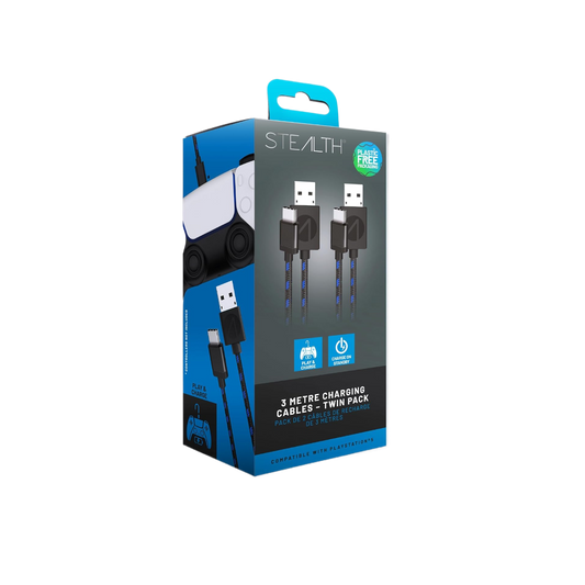 STEALTH SP-C10V 3M Twin Premium Braided Play & Charge Cables For PS5