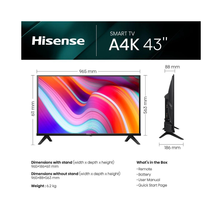 Hisense SMART TV 43" 43A4K Smart Tv - (Sealed in Box)