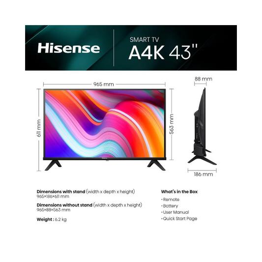 Hisense SMART TV 43" 43A4K Smart Tv - (Sealed in Box)