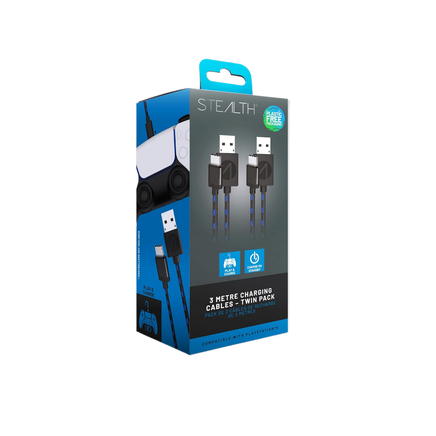 STEALTH SP-C10V 3M Twin Premium Braided Play & Charge Cables For PS5