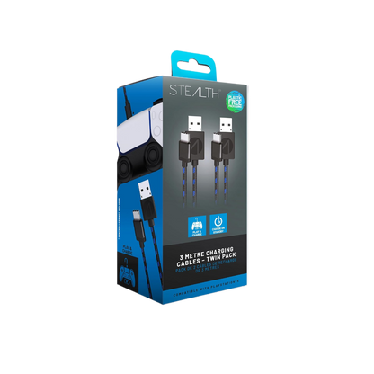 STEALTH SP-C10V 3M Twin Premium Braided Play & Charge Cables For PS5